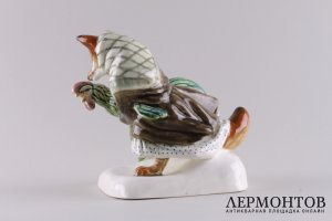 Статуэтка Лиса и петух. Фаянс, роспись. СССР, ЗиК Конаково, 1950-е гг