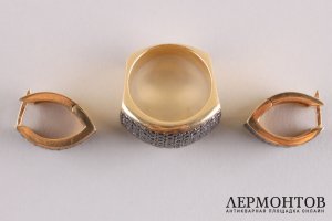 Набор из перстня и серег с черными бриллиантами ок. 4,14 ct. Золото. Бренд Melekkis