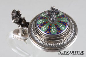 Кружка с серебряной крышкой. Серебро 800 пробы, стекло. Германия, XIX  в.