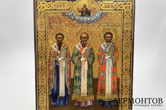 Икона Собор трех Святителей. Россия, 19 век. Дерево, темпера.