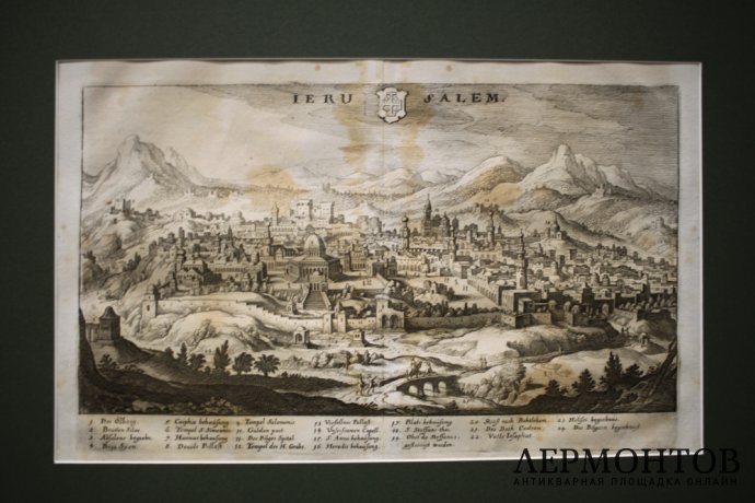 Гравюра. Карта Древнего Иерусалима. Merian, Gottfried. Франкфурт. Герлин. 1695 г.