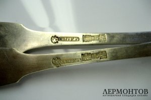 Комплект столовых ложек. Серебро 84 пробы. Россия, фабрика Сазикова.