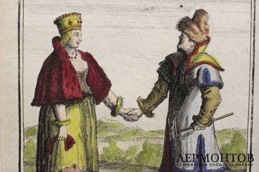 Гравюра с акварельной подкраской. Московиты. А. М. Мале. Франция, 1683 год.