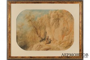 Пейзаж В горах Кавказа. Россия, художник Лагорио Лев Феликсович, 1873 г. Экспертиза.