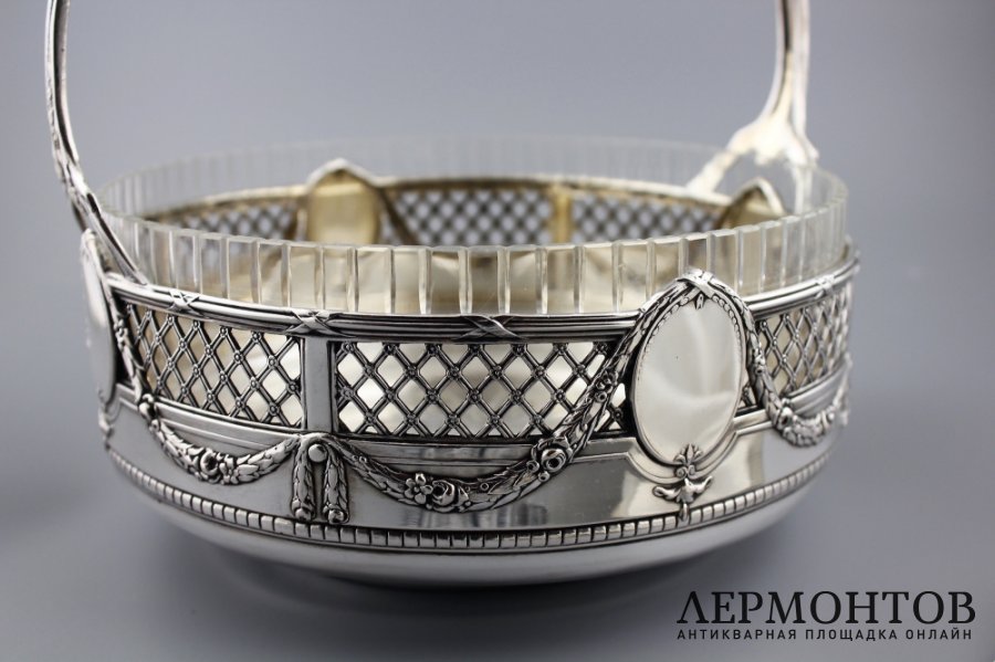 Ваза для фруктов. Серебро 800 пробы, стекло. Германия, 1900-е гг.