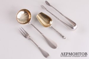 Набор для чая в коробке. Серебро 84 пробы. Российская империя, до 1908 года.