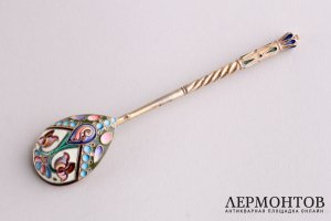 Ложка чайная. Серебро 84, эмаль золочение. 11 артель. Россия, до 1917 г.