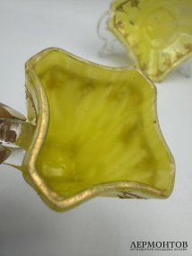 Коллекционная кофейная пара, жёлтая. Стекло, роспись, Богемия, начало 20 века