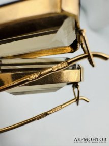 Серьги с раухтопазами. Золото 583 пробы, СССР, 2-я половина 20 века