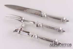 Комплект для сервировки мяса. E. Ernie. Серебро 950 пробы, сталь. Франция, XIX в.