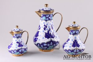 Сервиз на 6 персон. Серебро 925 пробы. Эмаль. Россия, 2007 г.