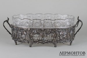 Ваза для фруктов. Серебро 950 пробы, хрусталь. Франция, XIX в.
