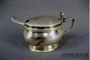 Мутардница. Серебро 925 пробы,  кобальтовое стекло. Англия, XIХ век.