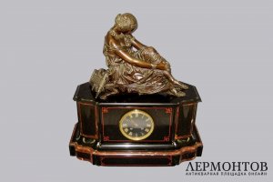Кабинетные часы. Бронза, патинирование, мрамор. Франция, XIX век.