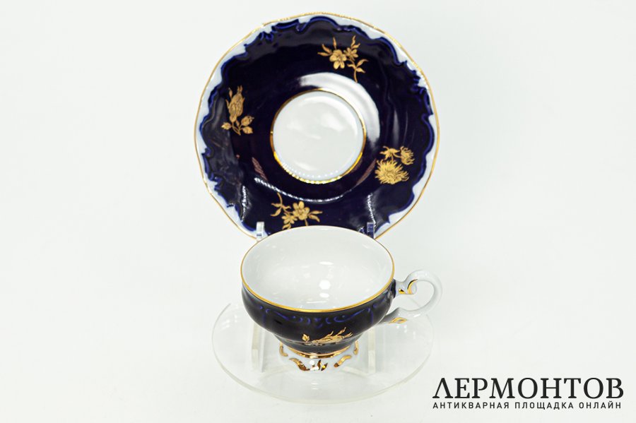 Кофейная пара с кобальтовым декором. Германия, мануфактура Weimar, 1950-1980 гг.