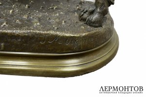 Скульптура Охотничья собака с добычей фазан.Франция, Париж,Jules Moigniez конец 19 века. Бронза.
