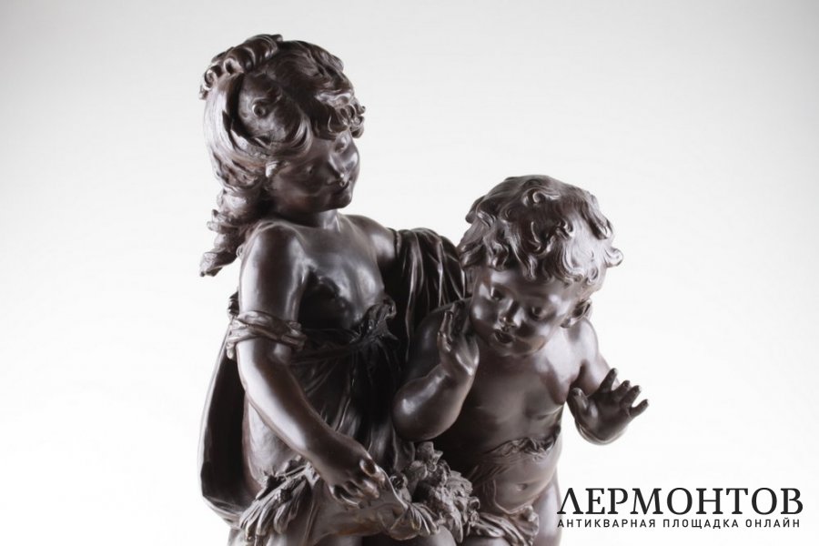 Скульптура Дети с птенцами. Бронза. Франция. Авт. Auguste Moreau.