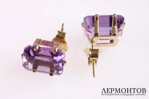 Серьги с аметистами 5,8 ct. Золото 585 пробы. США