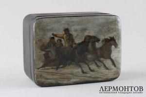 Шкатулка с лаковой миниатюрой Тройка. Россия, 1880-е гг., фабрика Вишнякова.