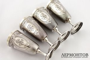Набор рюмок на подносе. Серебро 950 пробы. Франция, кон. XIX в.