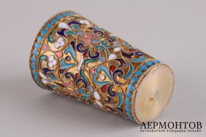 Стопка.  Серебро 84 пробы, эмаль, скань, золочение. Россия, посл. четв. XIX в.