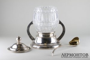 Крюшонница в классическом стиле. Серебро 800 пробы, хрусталь. Германия, XIX в.