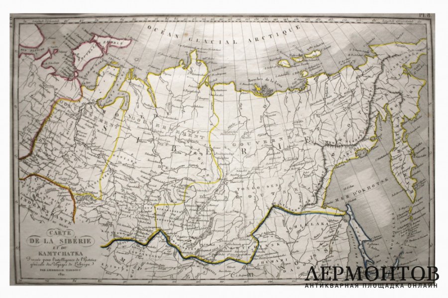 Карта Сибири и Камчатки.  Картограф Ambroise Tardieu. Париж, 1821 год.