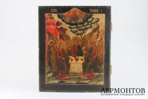 Икона Троица. Дерево, левкас, темпера. Российская империя, XIX век.