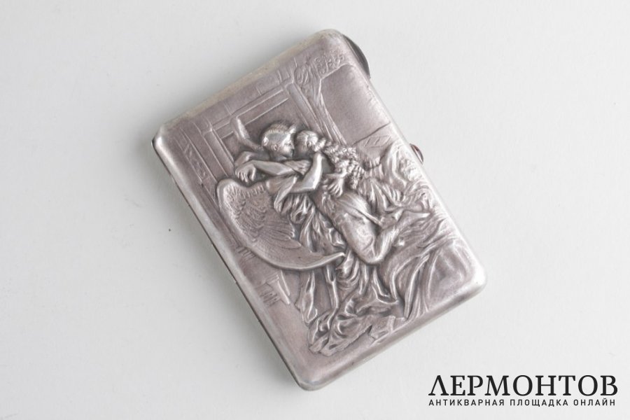 Портсигар в стиле Модерн. Тамара и Демон. Москва, 1908-1917 гг. Серебро 84 пробы.