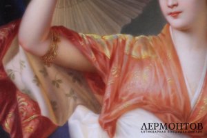 Пласт Девушка в японском кимоно. Фарфор, живопись. KPM, Германия , Conrad Kiesel.