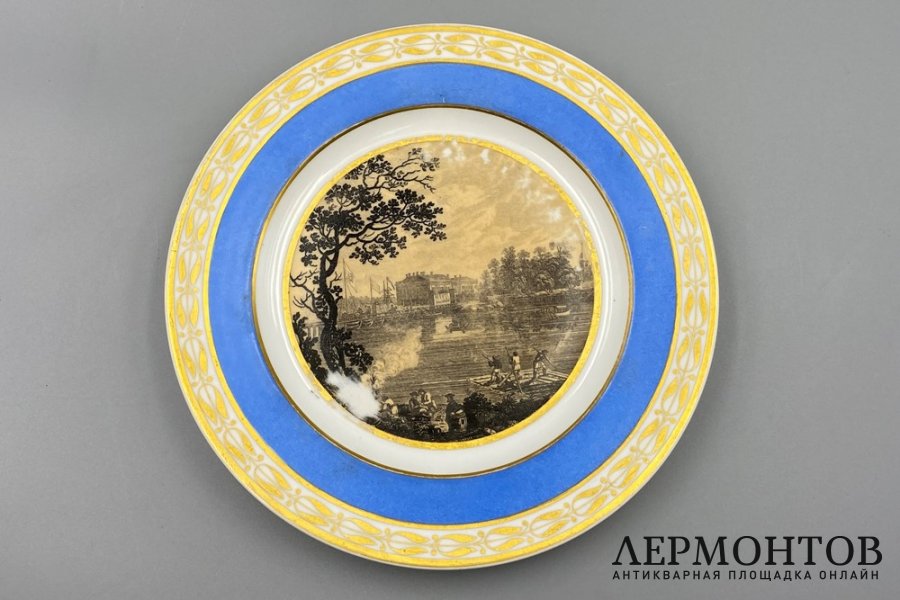 Тарелка Вид на Каменноостровский дворец в Петербурге. Россия, ИФЗ, 1815 - 1825 гг.