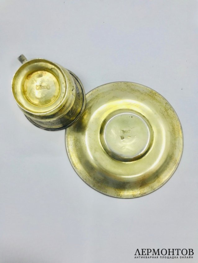 Кофейная пара. Серебро 84 пробы, П. Лоскутов, Россия, 1873 год