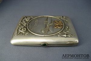 Портсигар Аэроплан. Серебро 84 пробы, золото 56 пробы, золочение. Россия.