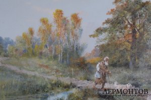 Картина Осенний пейзаж. Россия, худ. Н.Н. Каразин, кон. 19 в. Картон, масло.
