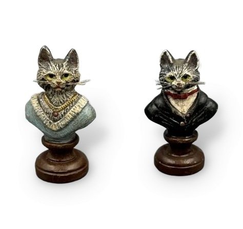 Бюсты «Кот и кошка». Бронза, холодная роспись, Австрия, конец 19 — начало 20 века