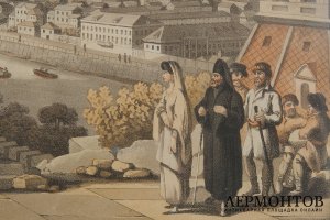 Гравюра раскрашенная с видом Москвы. Россия, конец 19 - начало 20 в. Бумага. 