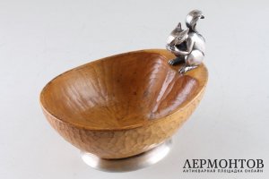 Ваза-орешница в стиле ар-деко. Кокос, серебро 925 пробы. Германия. перв.тр.20 века.