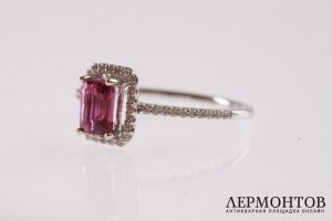 Кольцо с турмалином и бриллиантами. Золото 585 пробы. США