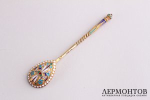 Ложка чайная. Серебро 84 пробы, эмаль, золочение. Россия, до 1917 г.