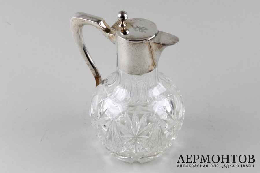 Графин для воды и вина. Серебро 800 пробы, хрусталь. Германия, XX век.