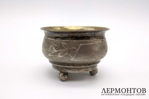 Солонка с местом под монограмму. Серебро 84 пр. Российская империя, Левин И.К., 1900е
