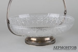 Ваза-фруктовница. Серебро 84 пробы, хрусталь. Россия,после 1908 года.