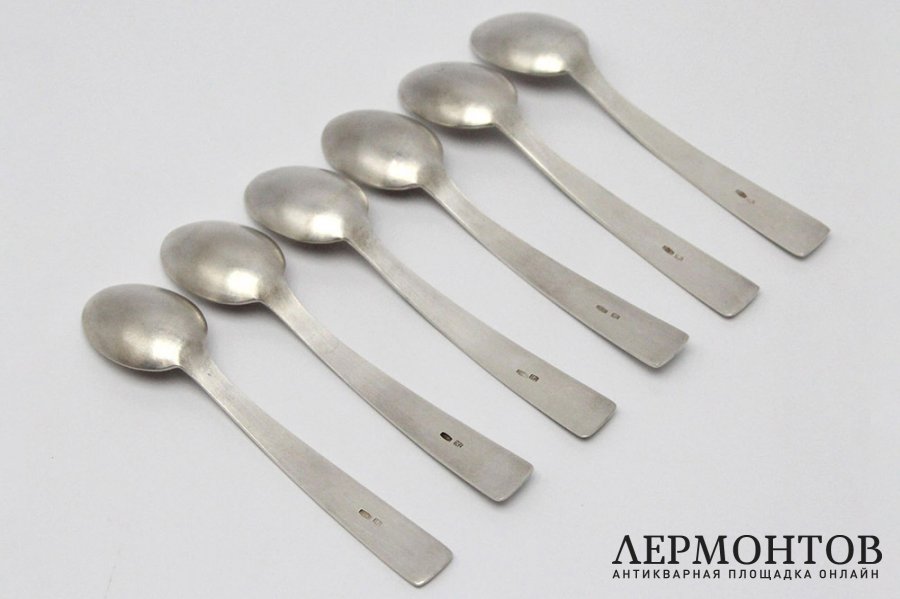 6 кофейных ложек. Серебро, эмаль. СССР, 1960-80е гг.
