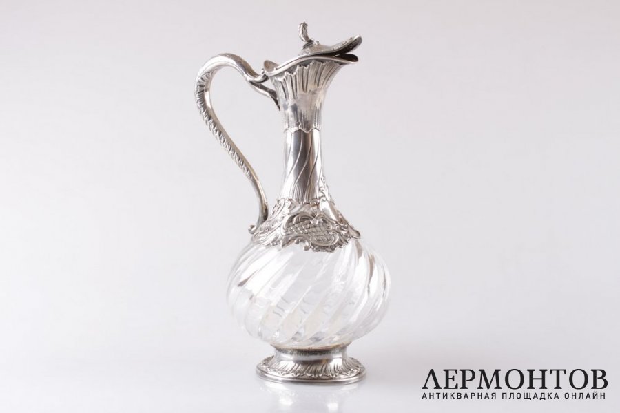 Графин для воды и вина. Серебро 950 пробы, хрусталь. Франция