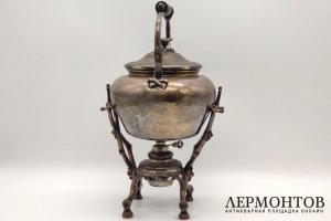 Чайник, бульотка на основании в виде веточек. Серебрение. Франция, Christofle, 1900е