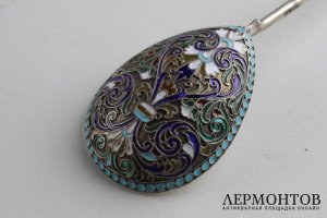 Ложка с эмалью. Алексеев Николай. Серебро 84 пробы. Российская империя.