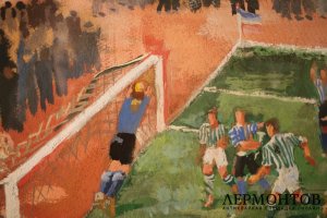 Картина. Футбольный матч. 1939 г.  Смешанная техника. Неизвестный художник. 