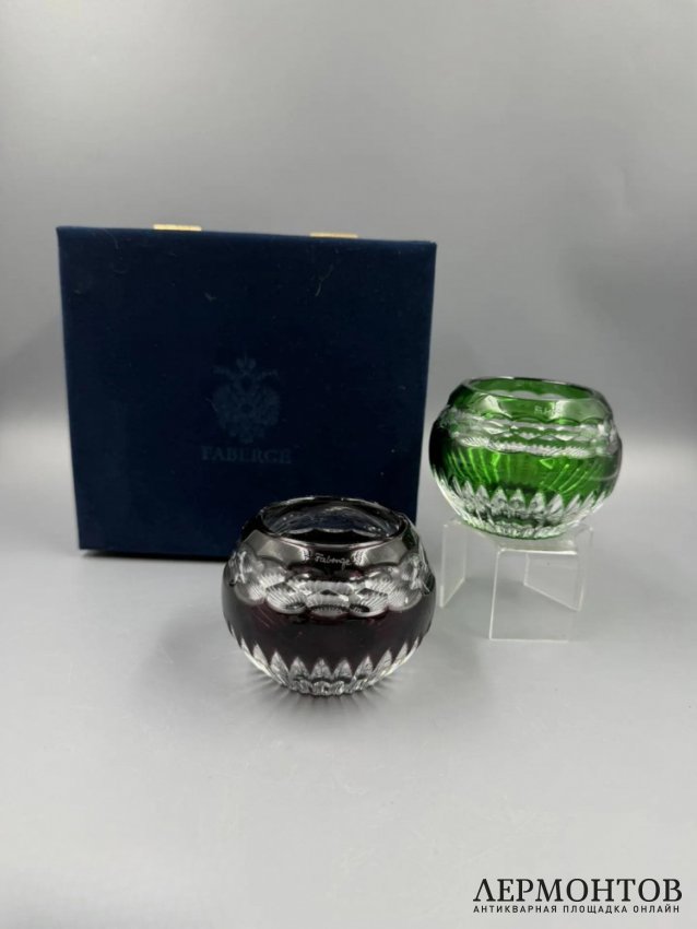 Парные подсвечники «Nadya», изумрудный и аметистовый. Цветной хрусталь, Faberge