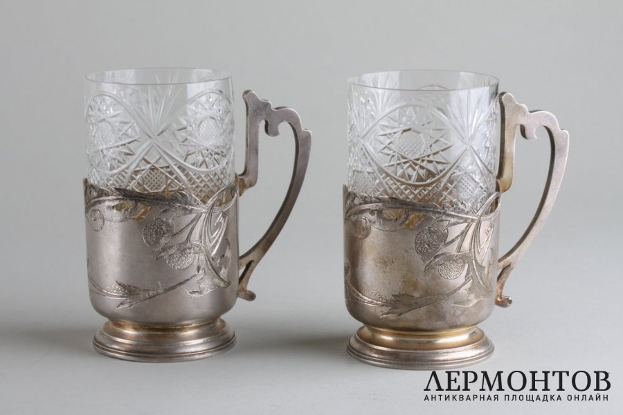 Парные подстаканники в стиле модерн. Серебро 84 пробы. 5 Артель, Москва, 1908-1917