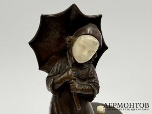 Статуэтка Девочка под зонтиком Модерн. Австрия, Терещук, 1900-е гг. Бронза, кость.